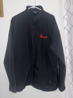 Port Authority Black Jacket with Orange Script Logo
